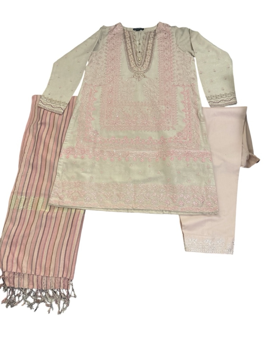 Limelight Cream Tunic with Pink & Gold Embroidery